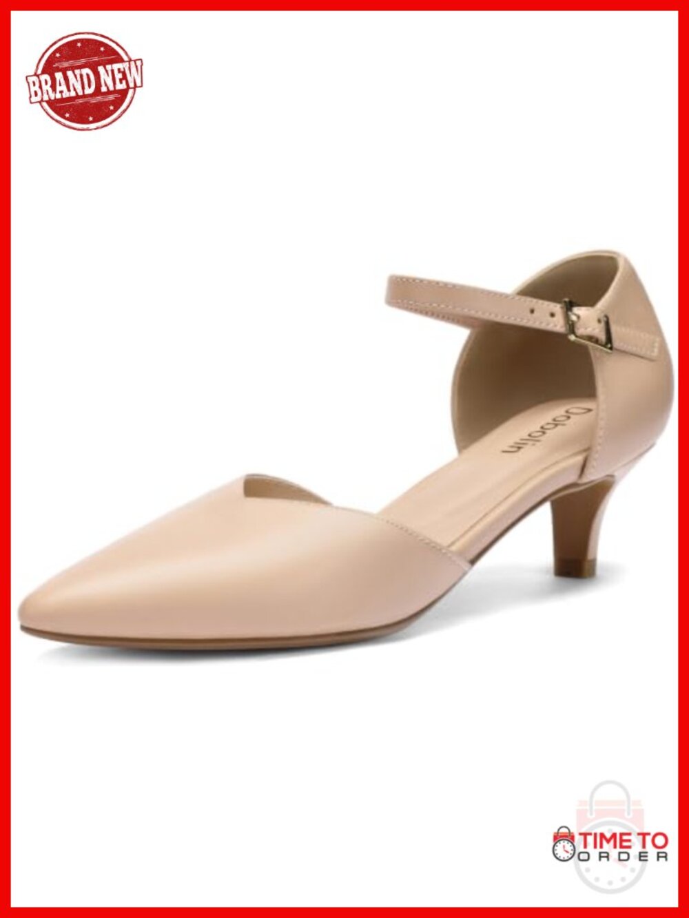 DOBOLIN Kitten Heels Pointed Toe Pumps Faux Leather Ankle Strap Dress Shoes